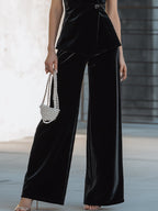 Velvet Sleeveless Tux-Inspired Blazer & Wide-Leg Pants Set