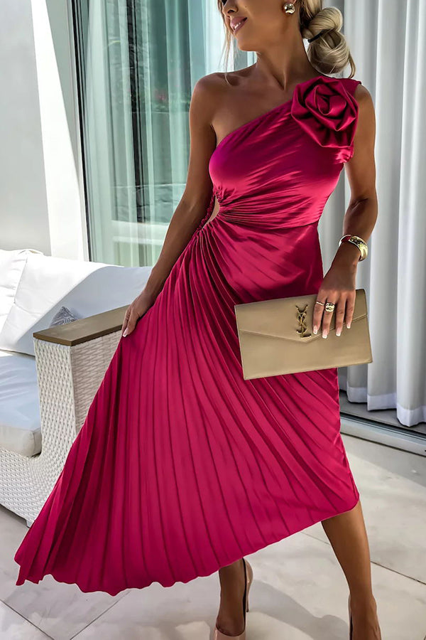 Elegant Shoulder Pleated Special Occasion Midi Dress