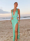 Mint Green Cable Knit Summer Party Maxi Dress