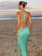 Mint Green Cable Knit Summer Party Maxi Dress