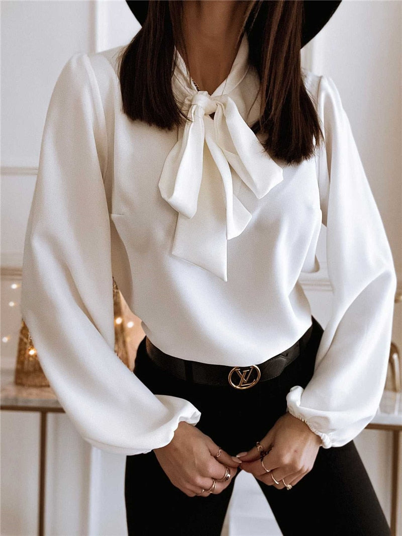 Elegant Long Sleeve Blouse with Bow Detail