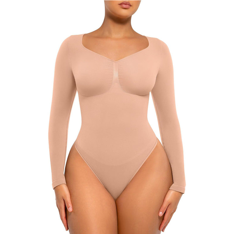 Seamless V-Neck Long Sleeve Shaping Bodysuit