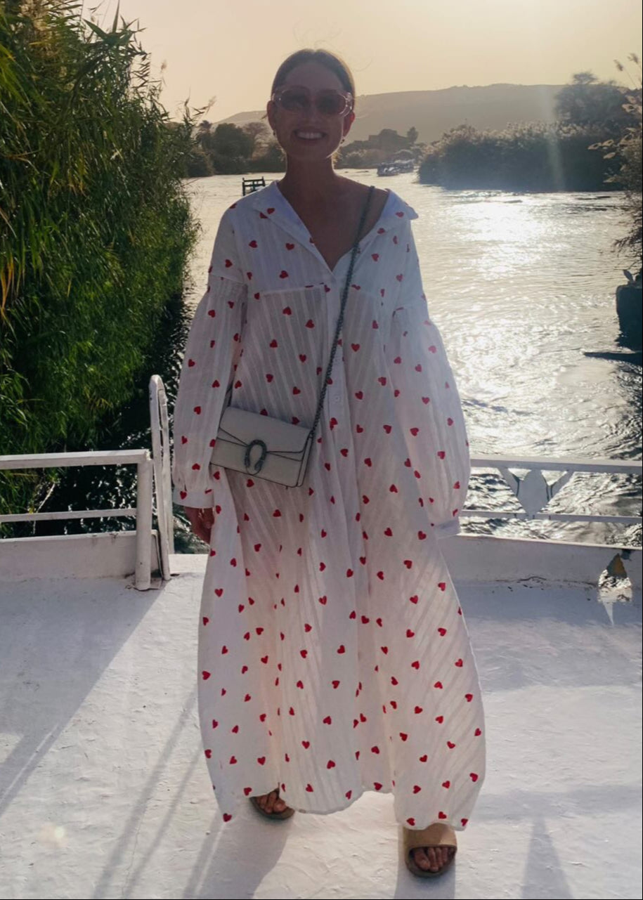 Summer Oversized Hearts Embroidered Shirt Dress