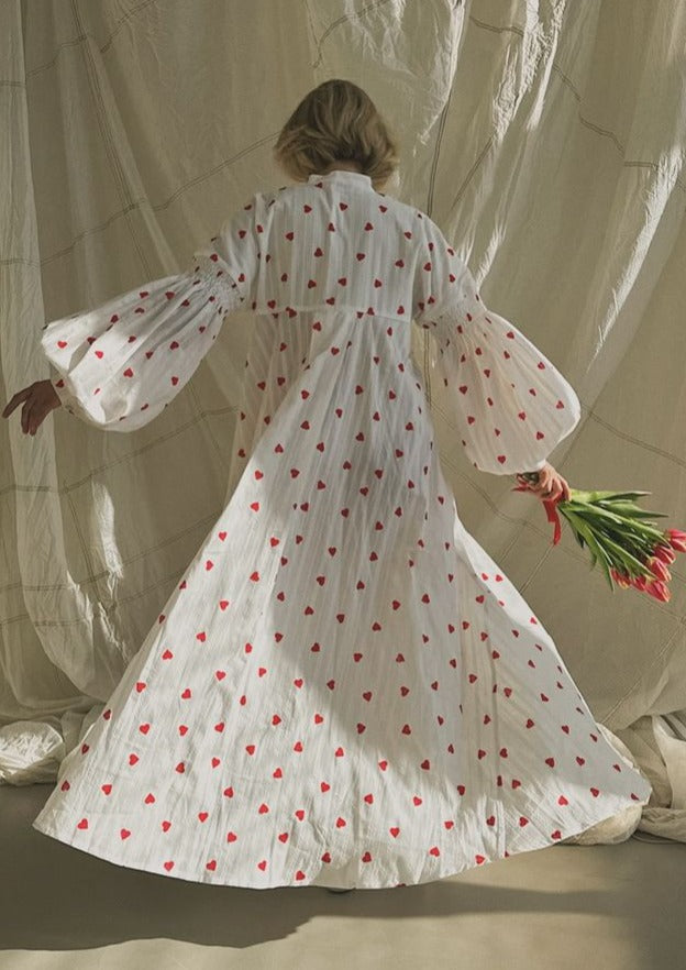 Summer Oversized Hearts Embroidered Shirt Dress