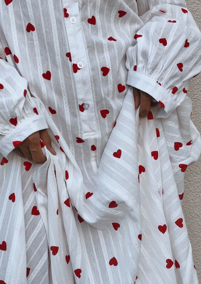 Summer Oversized Hearts Embroidered Shirt Dress