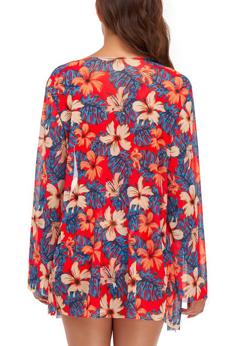 Floral Orange Blouse and Bikini Set for the Beach