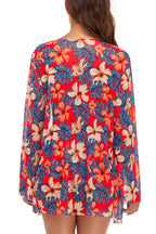 Floral Orange Blouse and Bikini Set for the Beach