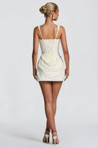 Elegant White Ruched Bodycon Party Mini Dress