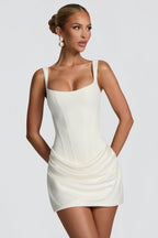 Elegant White Ruched Bodycon Party Mini Dress