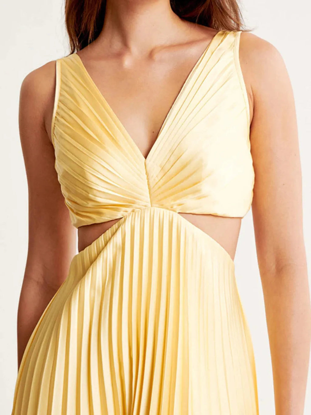 Yellow Pleated Summer Party Maxi Dress