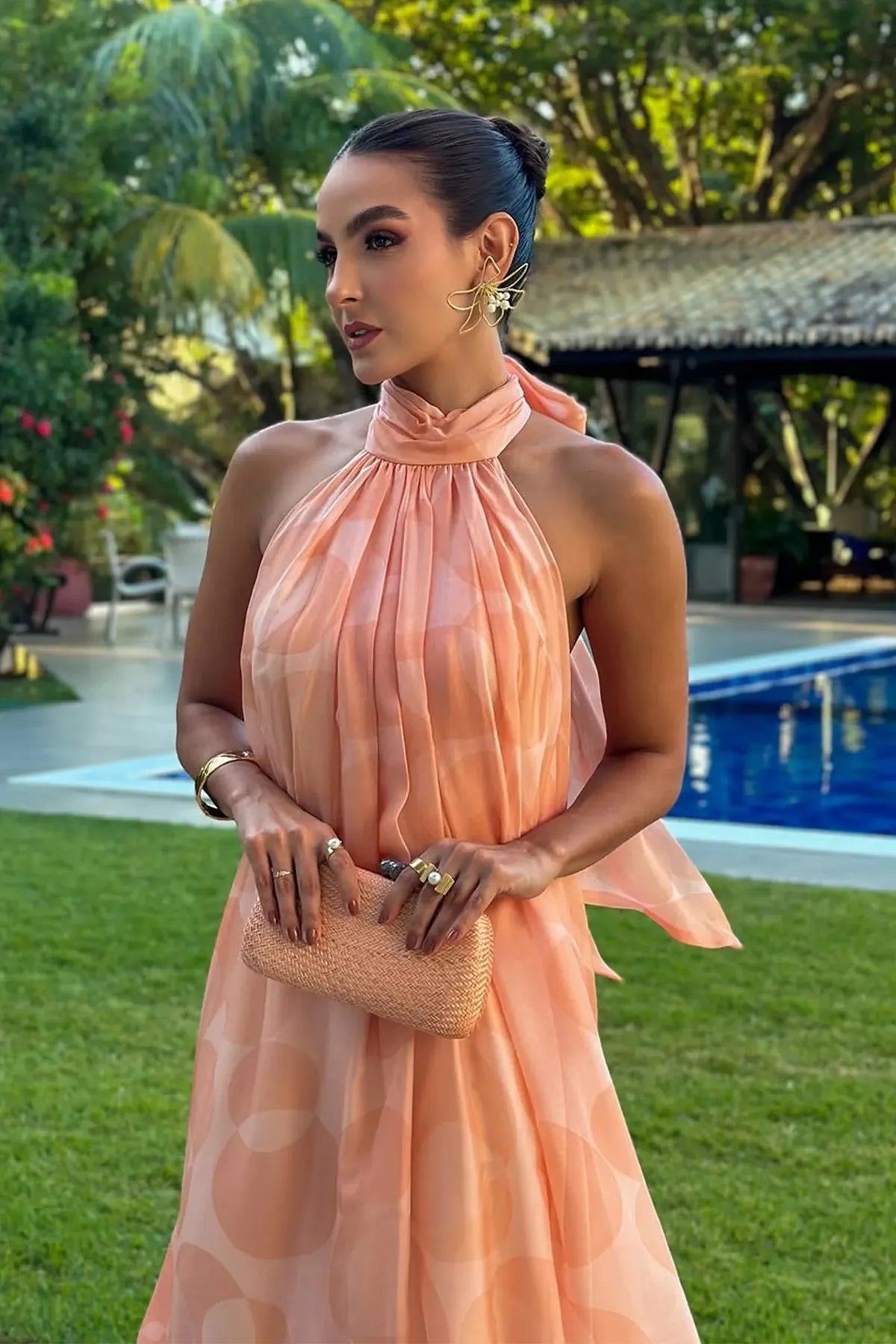 Printed Halter Neck Wedding Guest Maxi Dress