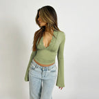 Women's Feminine Long-sleeved top with lace