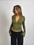 Women's Feminine Long-sleeved top with lace