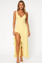 Ruched V-neck Wedding Guest Maxi Dress