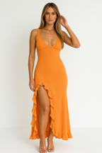 Ruched V-neck Wedding Guest Maxi Dress