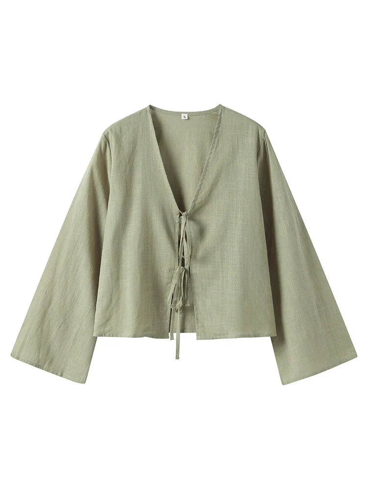 Sicily Front-Tie Linen Top