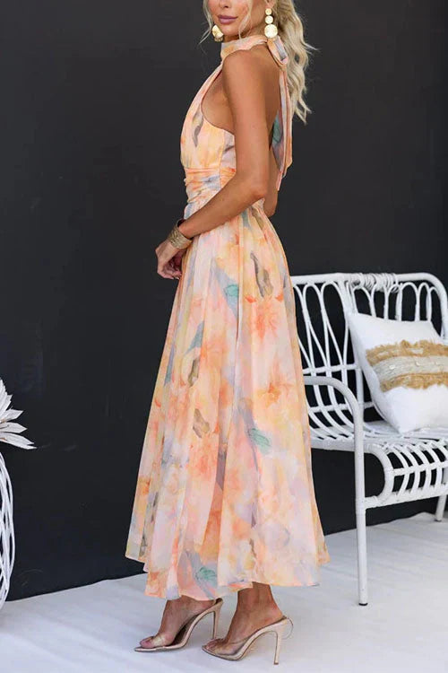 Elegant Watercolour Maxi Dress for Summer Party