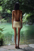 Pleated Halterneck Open Back Mini Dress