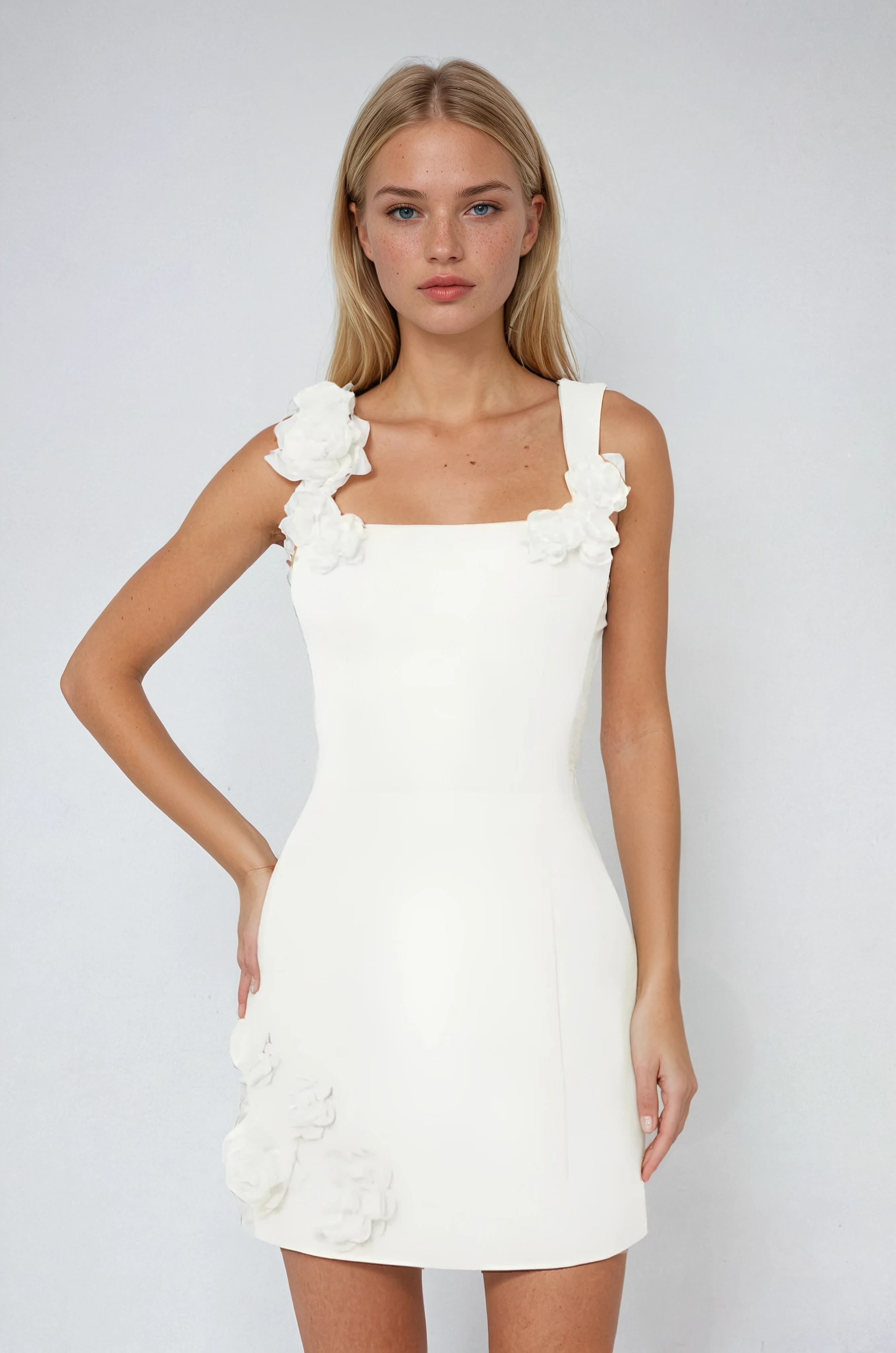 Pink Floral Appliqué Summer Cocktail Mini Dress