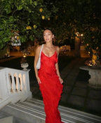 Romantic Ruffle Chiffon Evening Gown Maxi Dress