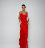 Romantic Ruffle Chiffon Evening Gown Maxi Dress