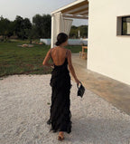 Romantic Ruffle Chiffon Evening Gown Maxi Dress