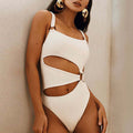 Swimsuit with Straight Neck and Open Front and Decorative Rings