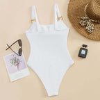 Swimsuit with Straight Neck and Open Front and Decorative Rings