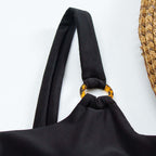 Swimsuit with Straight Neck and Open Front and Decorative Rings