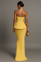 Yellow Strapless Formal Evening Maxi Dress
