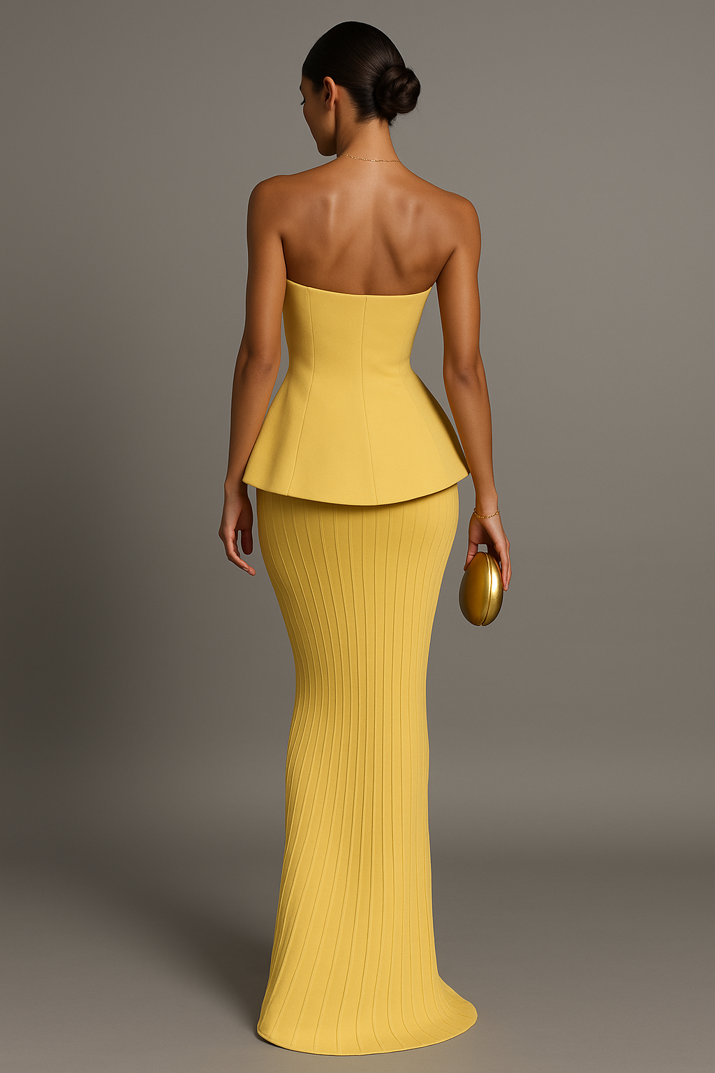 Yellow Strapless Formal Evening Maxi Dress
