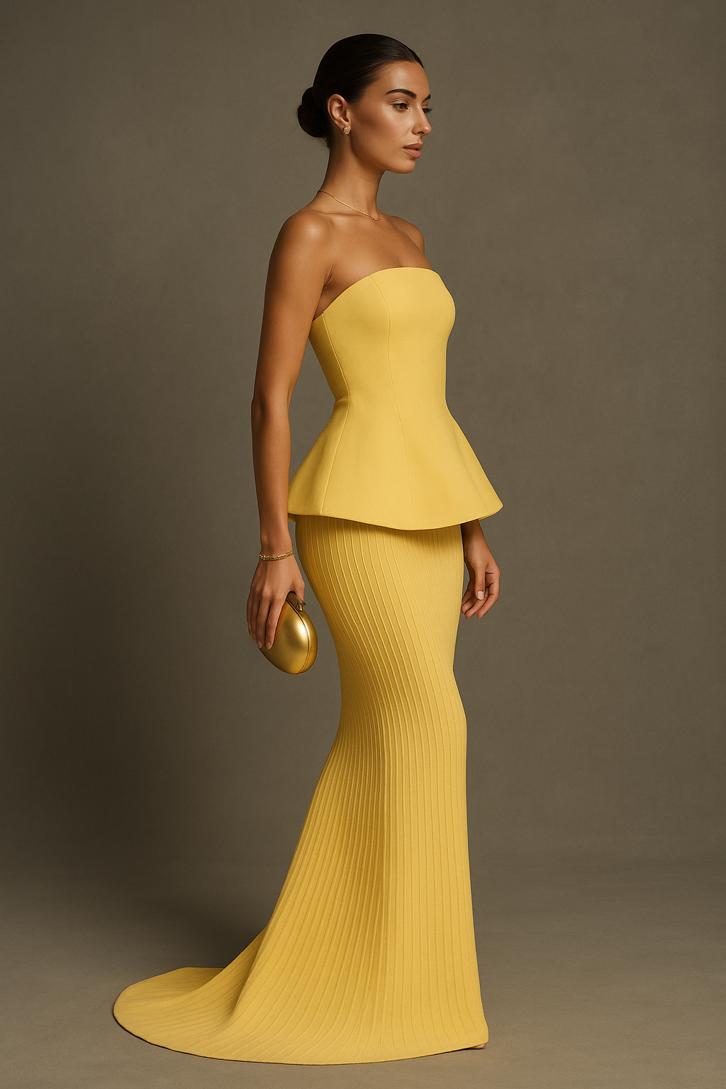 Yellow Strapless Formal Evening Maxi Dress