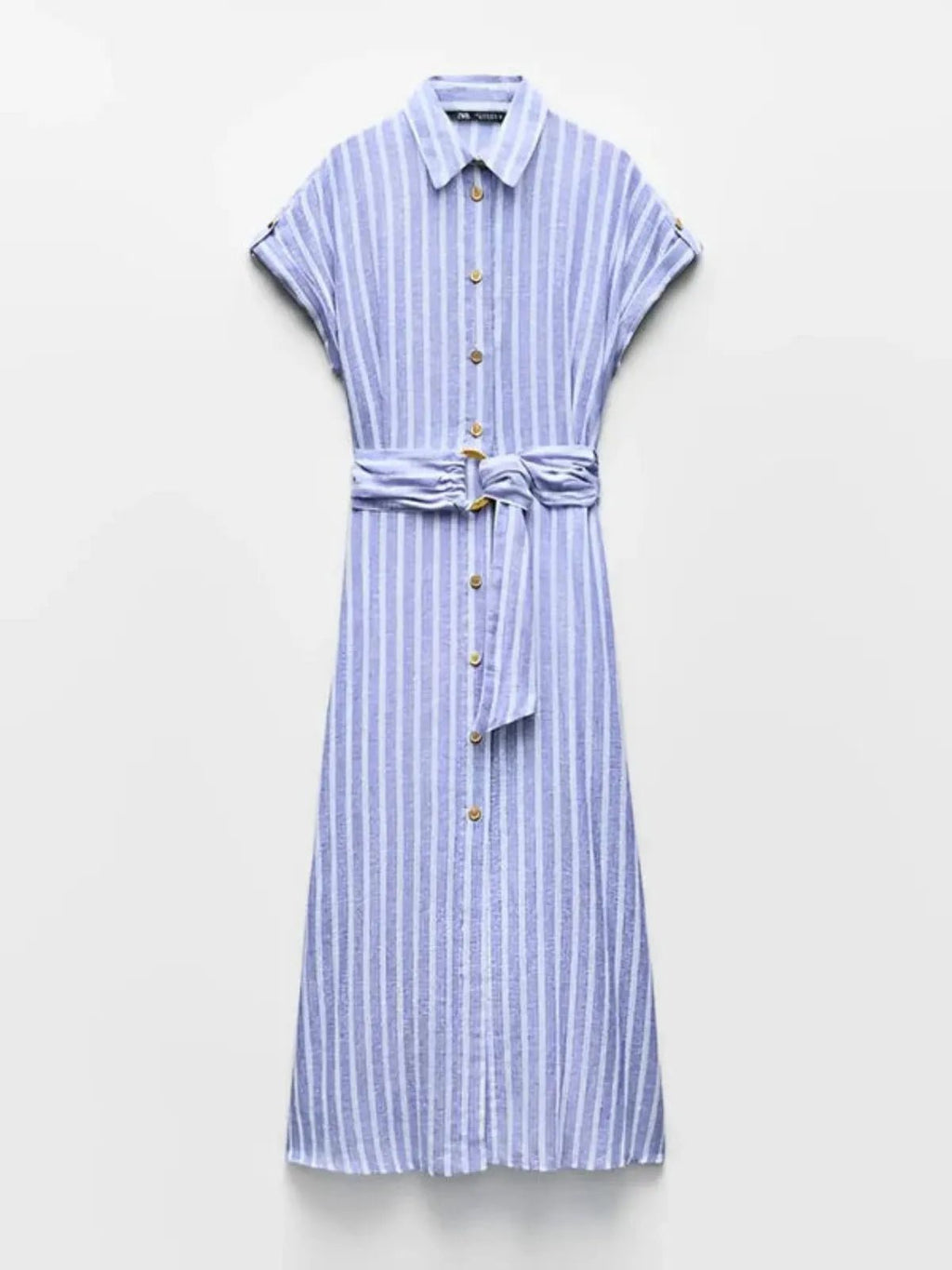 Striped Linen-Blend Work Maxi Dress with Belt