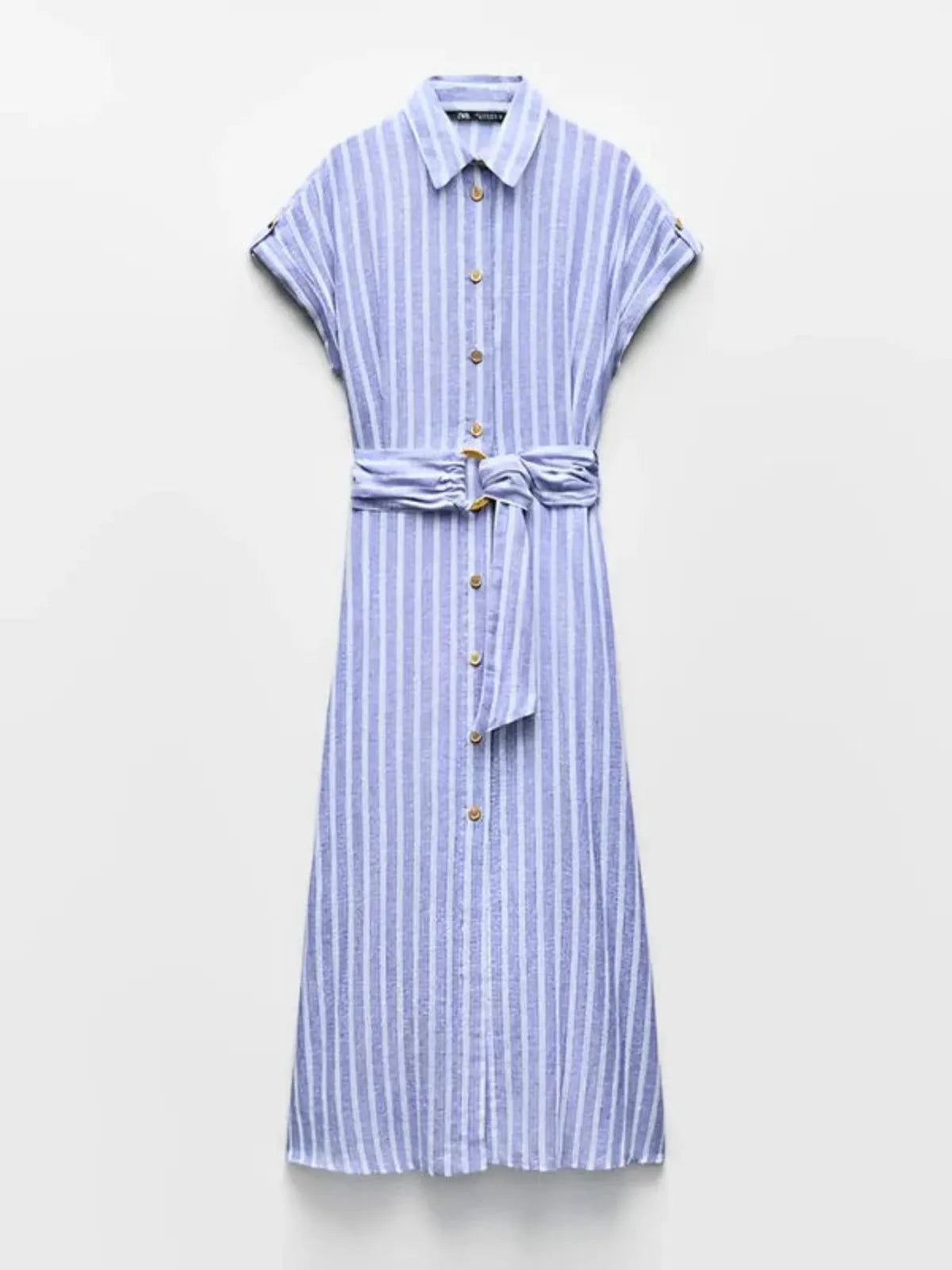 Striped Linen-Blend Work Maxi Dress with Belt