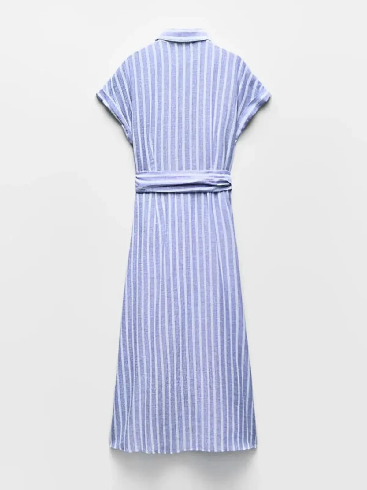 Striped Linen-Blend Work Maxi Dress with Belt