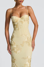 Floral Jacquard Wedding Guest Corset Maxi Dress