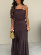 Off Shoulder Chiffon Maxi Dress