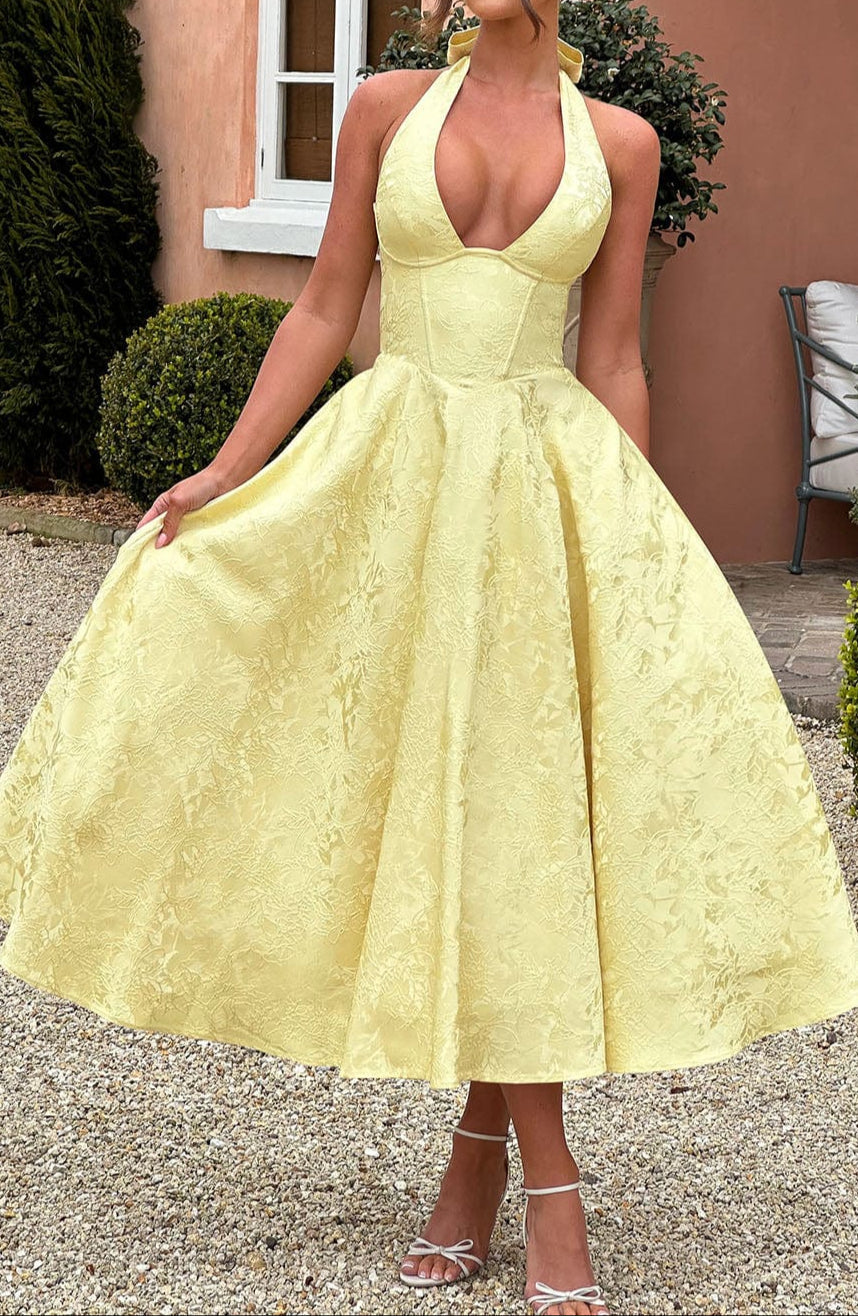 Yellow Triana Wedding Guest Midi Dress