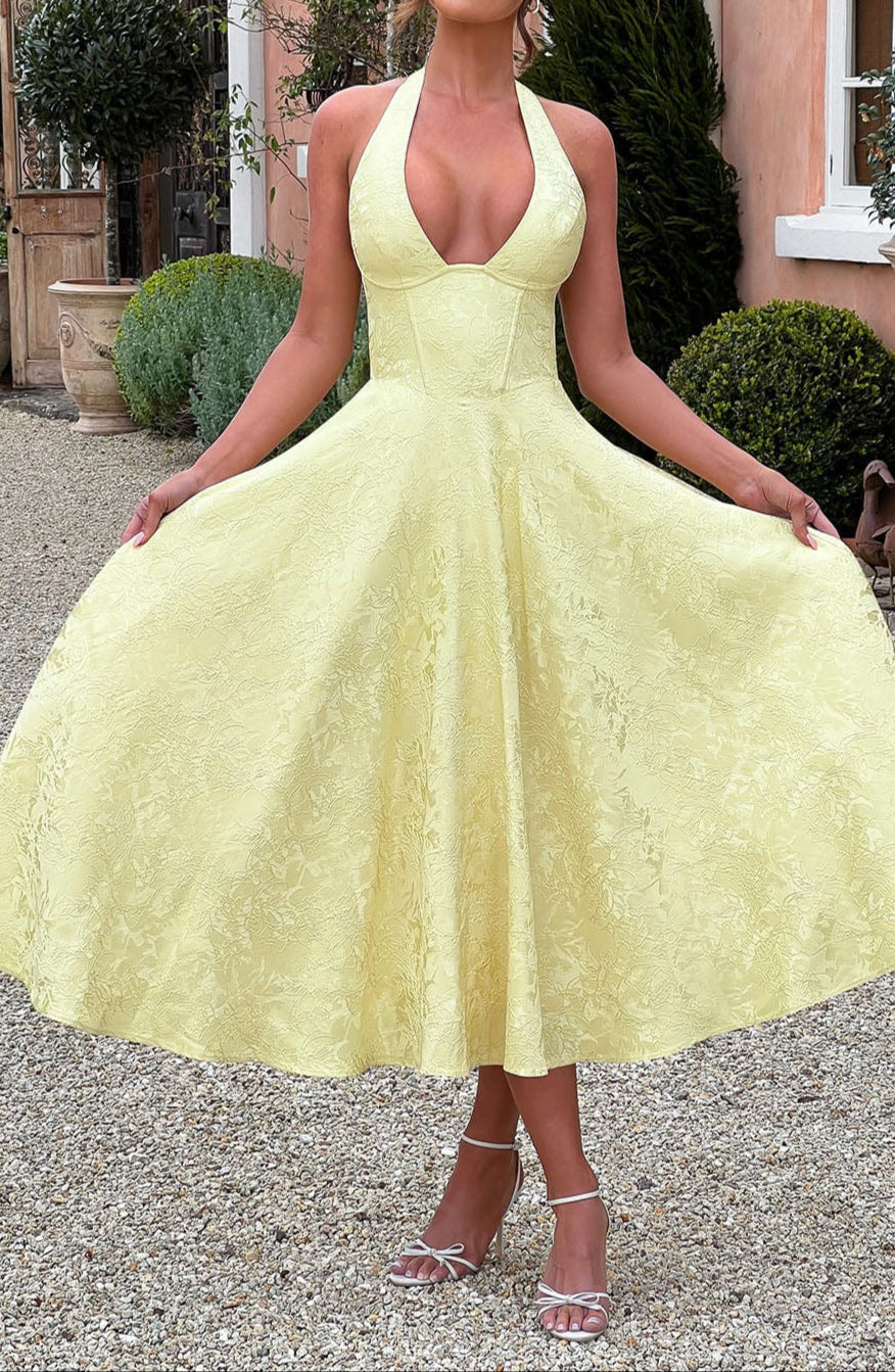 Yellow Triana Wedding Guest Midi Dress