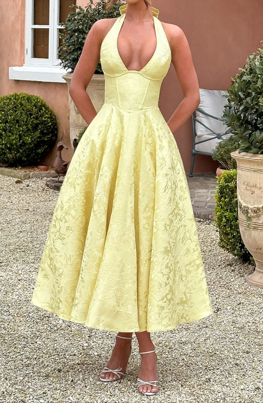 Yellow Triana Wedding Guest Midi Dress