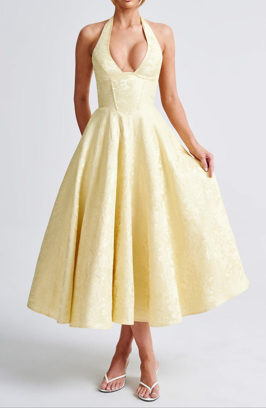 Yellow Triana Wedding Guest Midi Dress