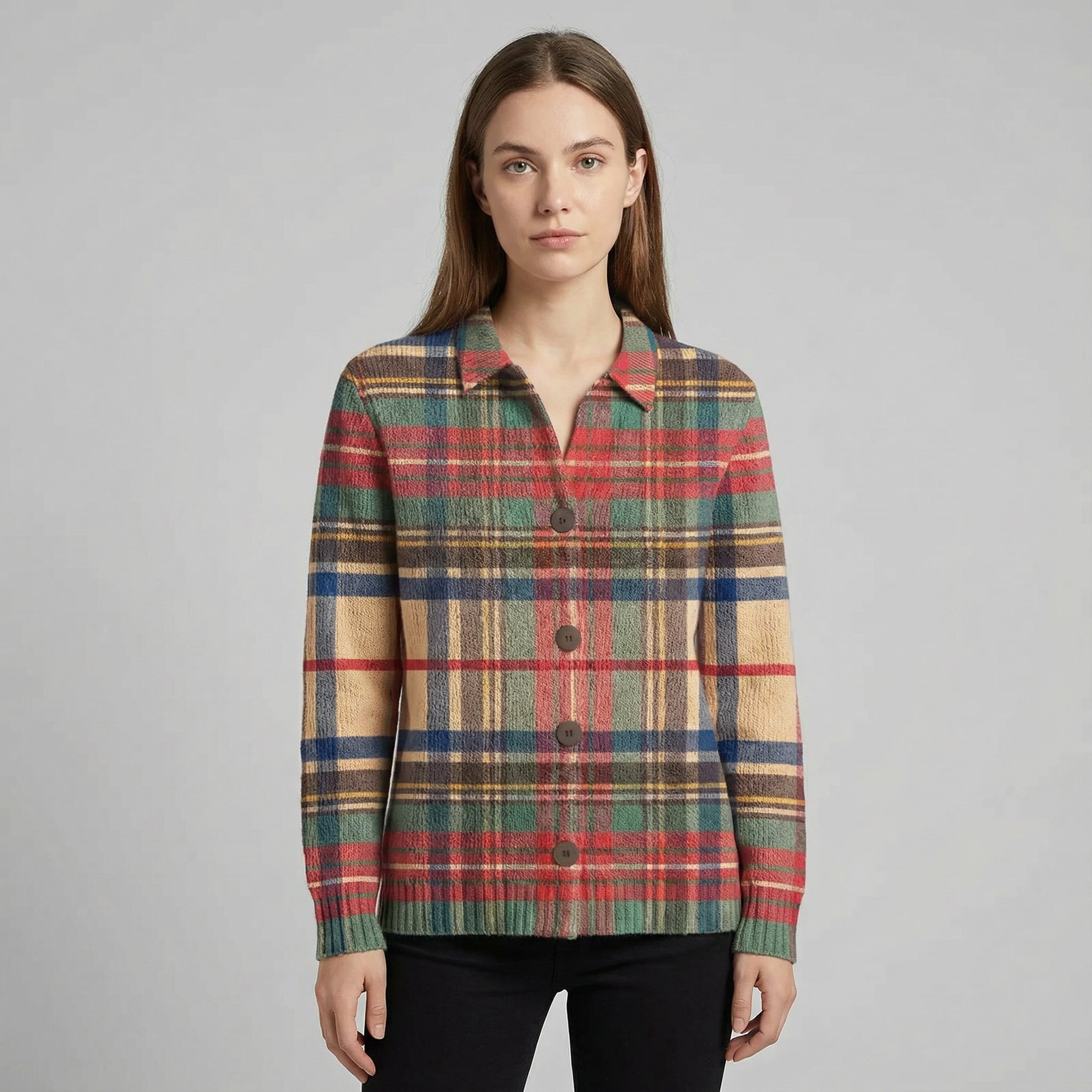 Elena | Checked knitted blouse in soft shades