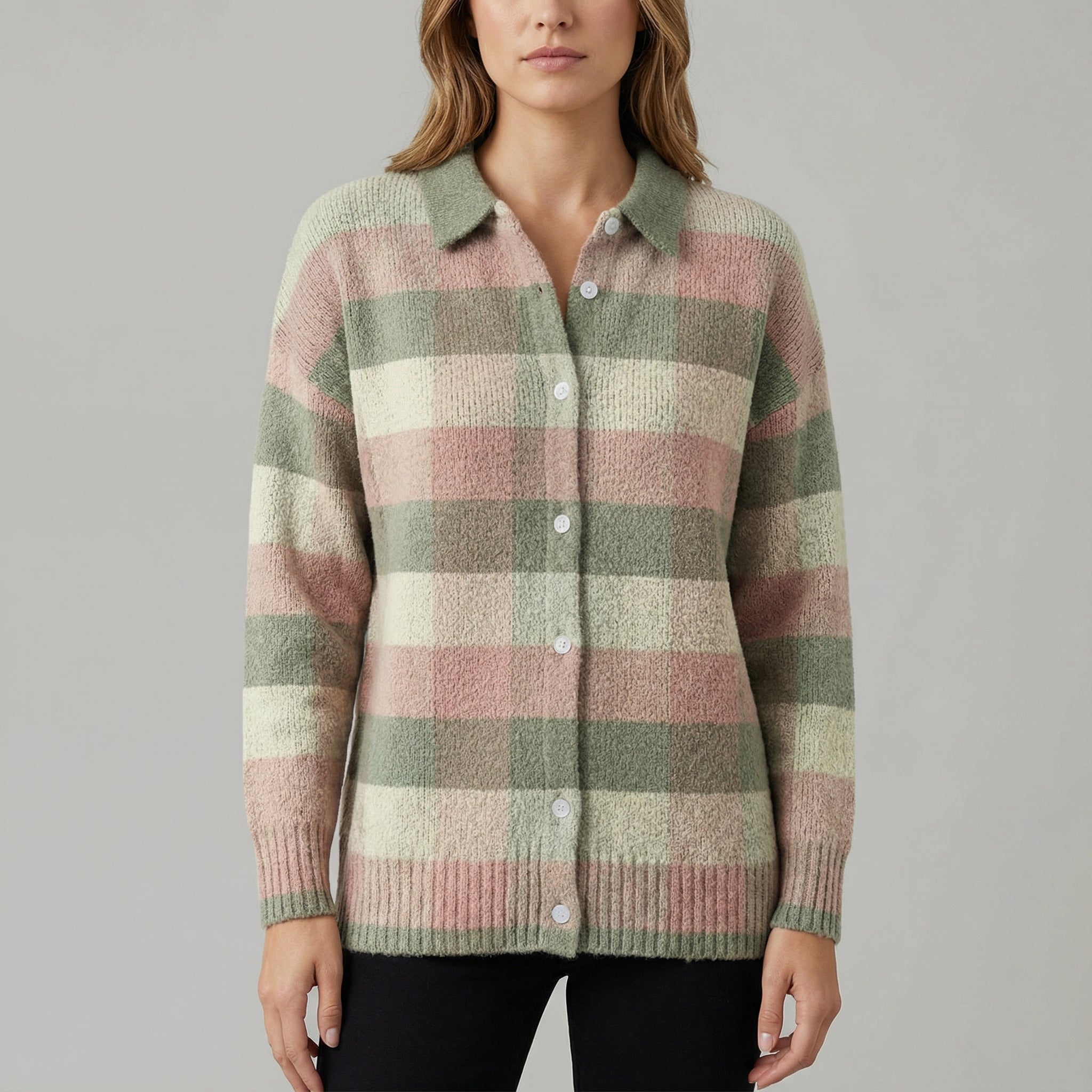 Elena | Checked knitted blouse in soft shades