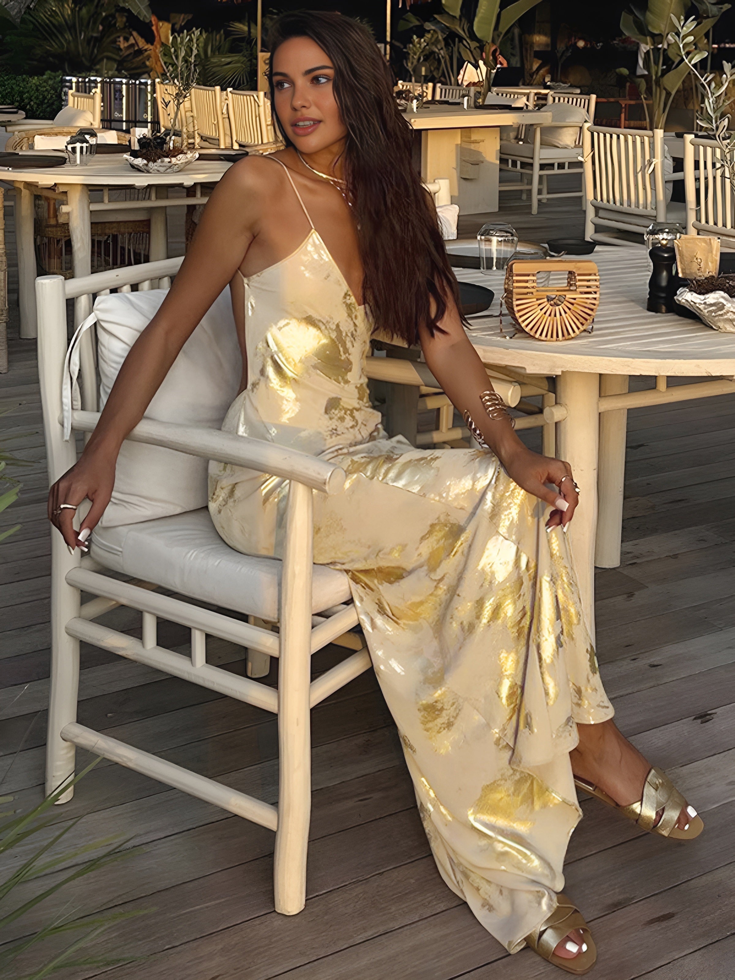 Elegant Yellow and Gold Wedding Guest Maxi Dress