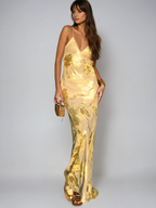 Elegant Yellow and Gold Wedding Guest Maxi Dress