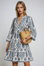 V-Neck Boho Pattern Summer Midi Dress