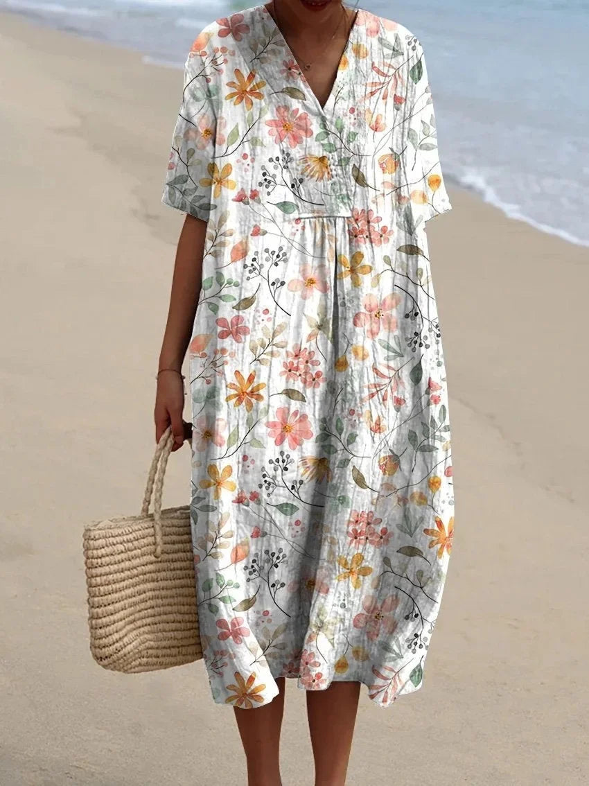 V-Neck Floral Beach Summer Midi Dress