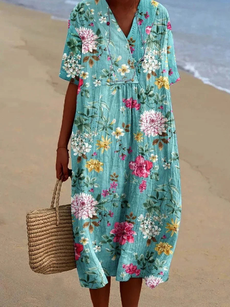 V-Neck Floral Beach Summer Midi Dress