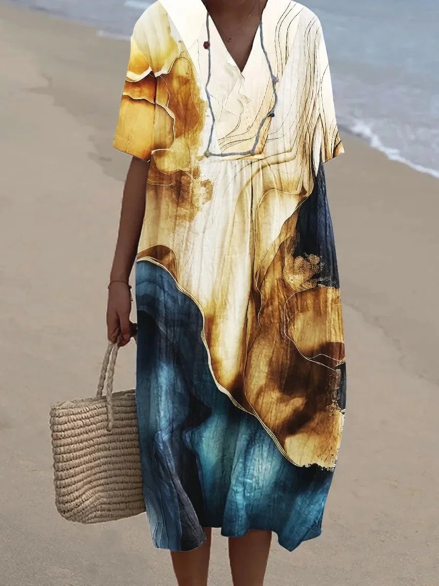 V-Neck Floral Beach Summer Midi Dress