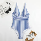 V-Neck Retro Striped Swimsuit